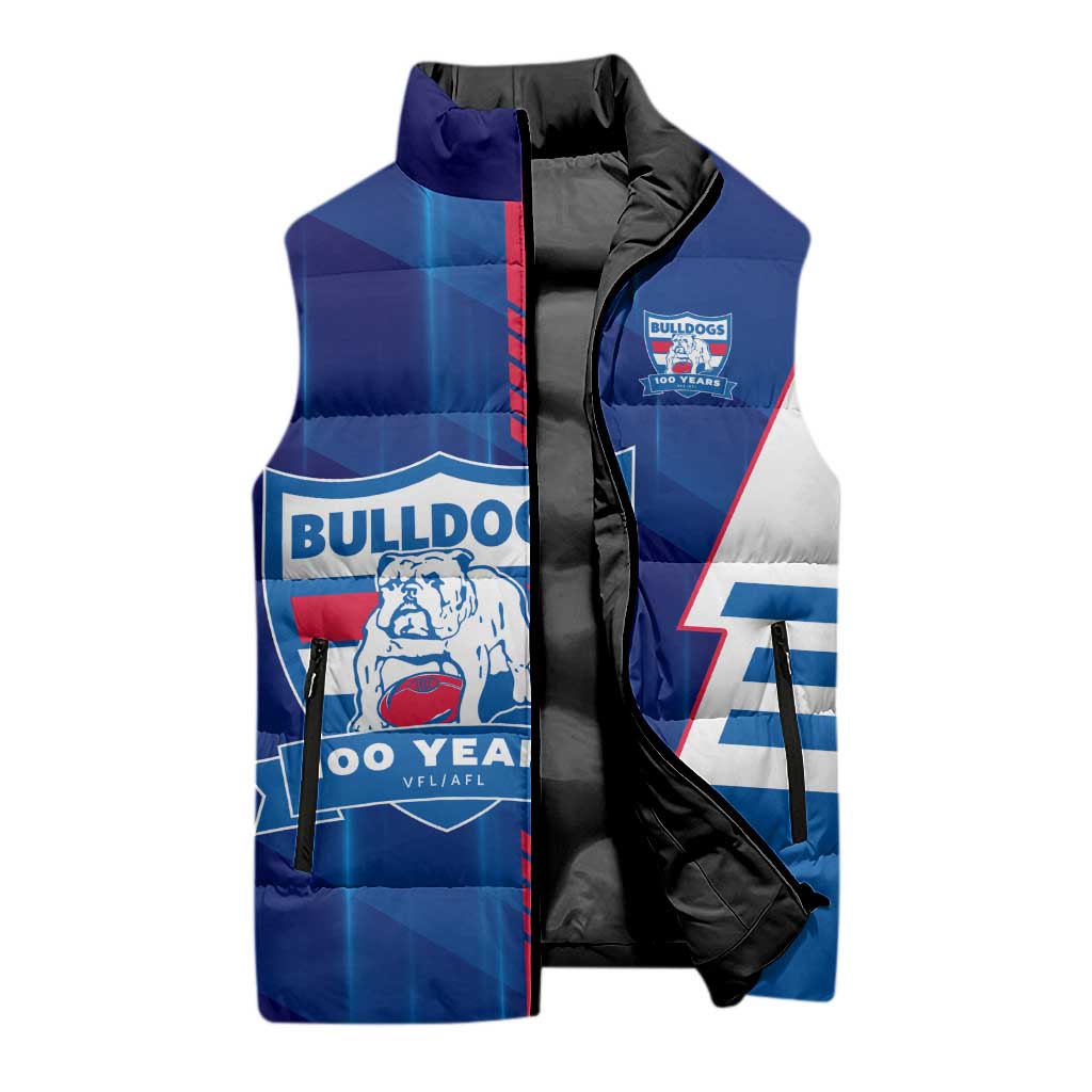 Personalized Western Bulldogs Sleeveless Puffer Jacket Modern Geometric Sports Graphic Style