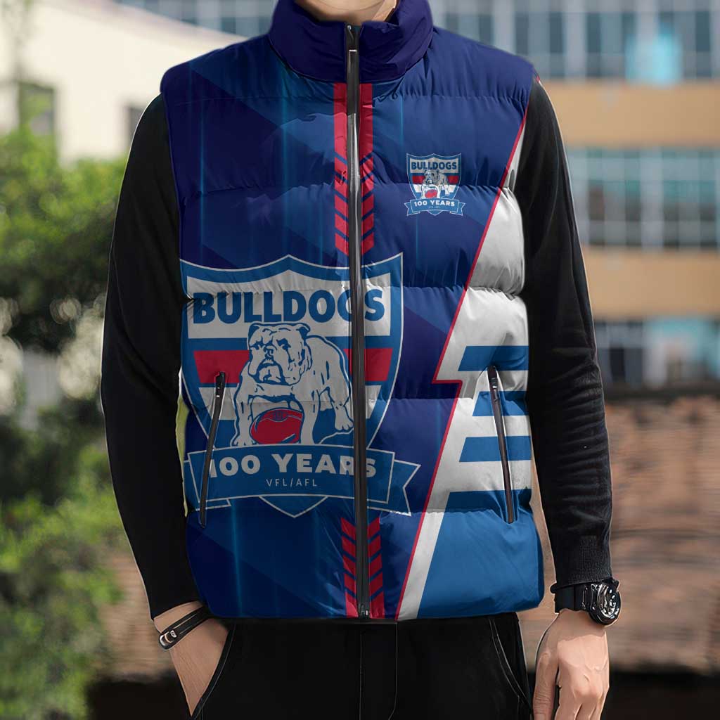 Personalized Western Bulldogs Sleeveless Puffer Jacket Modern Geometric Sports Graphic Style