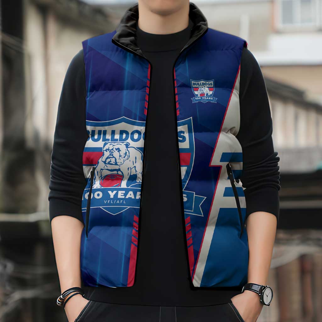 Personalized Western Bulldogs Sleeveless Puffer Jacket Modern Geometric Sports Graphic Style