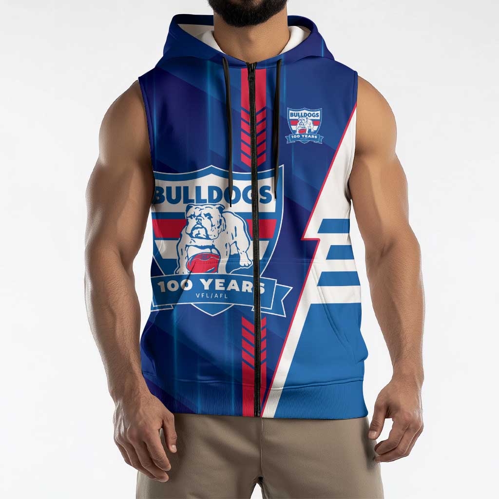 Personalized Western Bulldogs Sleeveless Zip Hoodie Modern Geometric Sports Graphic Style