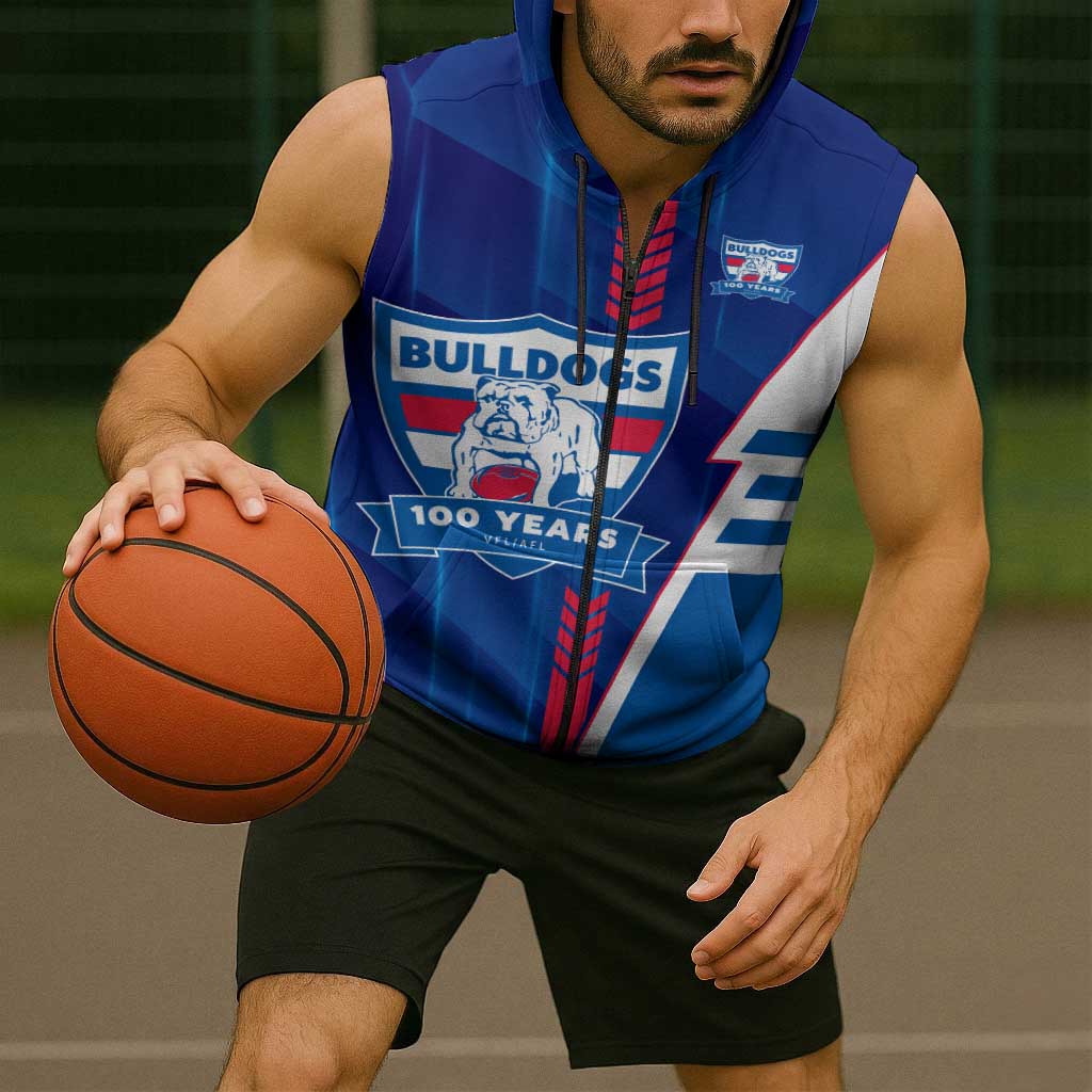 Personalized Western Bulldogs Sleeveless Zip Hoodie Modern Geometric Sports Graphic Style
