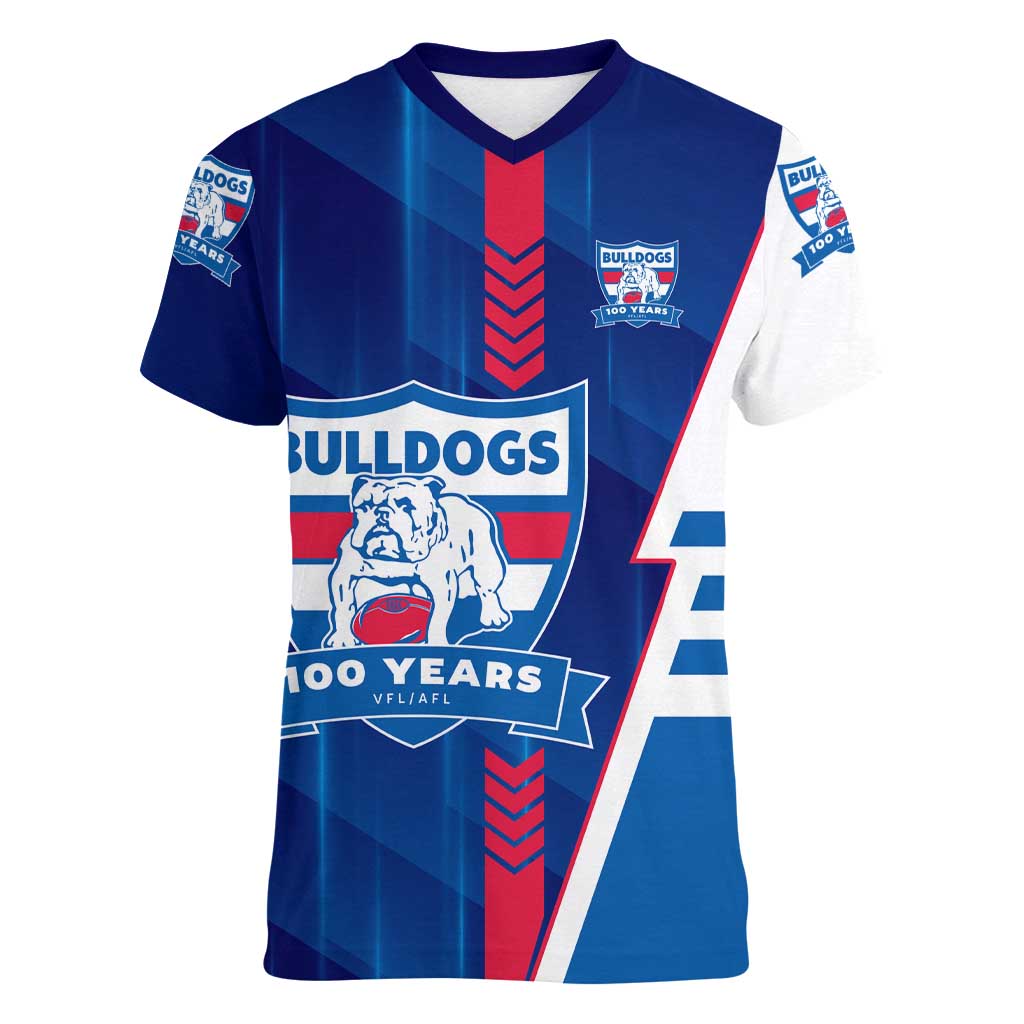 Personalized Western Bulldogs Women V-Neck T-Shirt Modern Geometric Sports Graphic Style