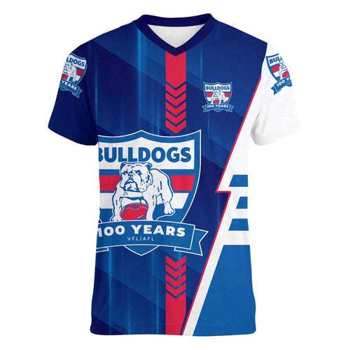 Personalized Western Bulldogs Women V-Neck T-Shirt Modern Geometric Sports Graphic Style
