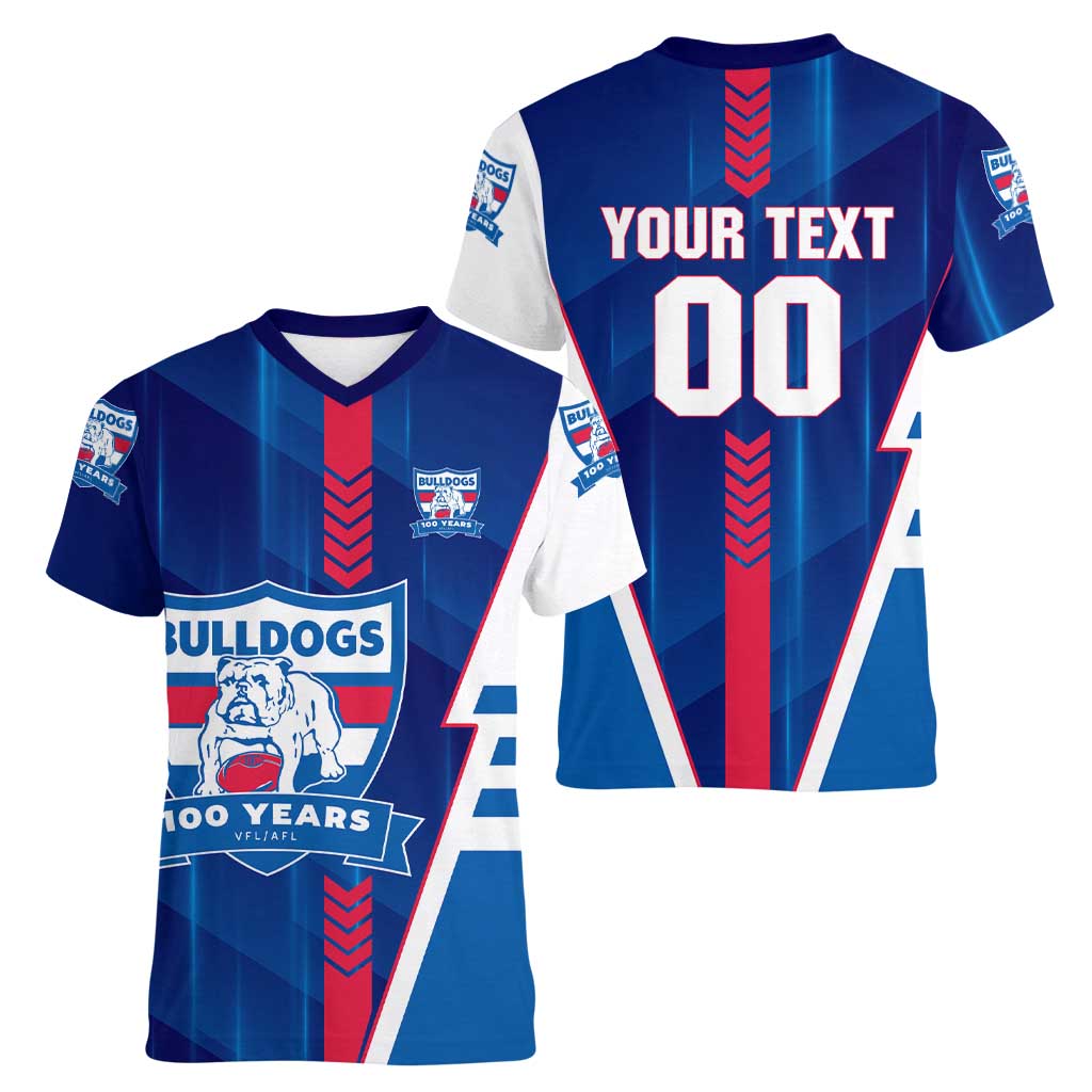 Personalized Western Bulldogs Women V-Neck T-Shirt Modern Geometric Sports Graphic Style