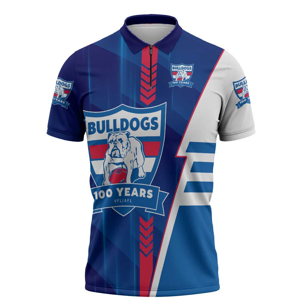 Personalized Western Bulldogs Zipper Polo Shirt Modern Geometric Sports Graphic Style