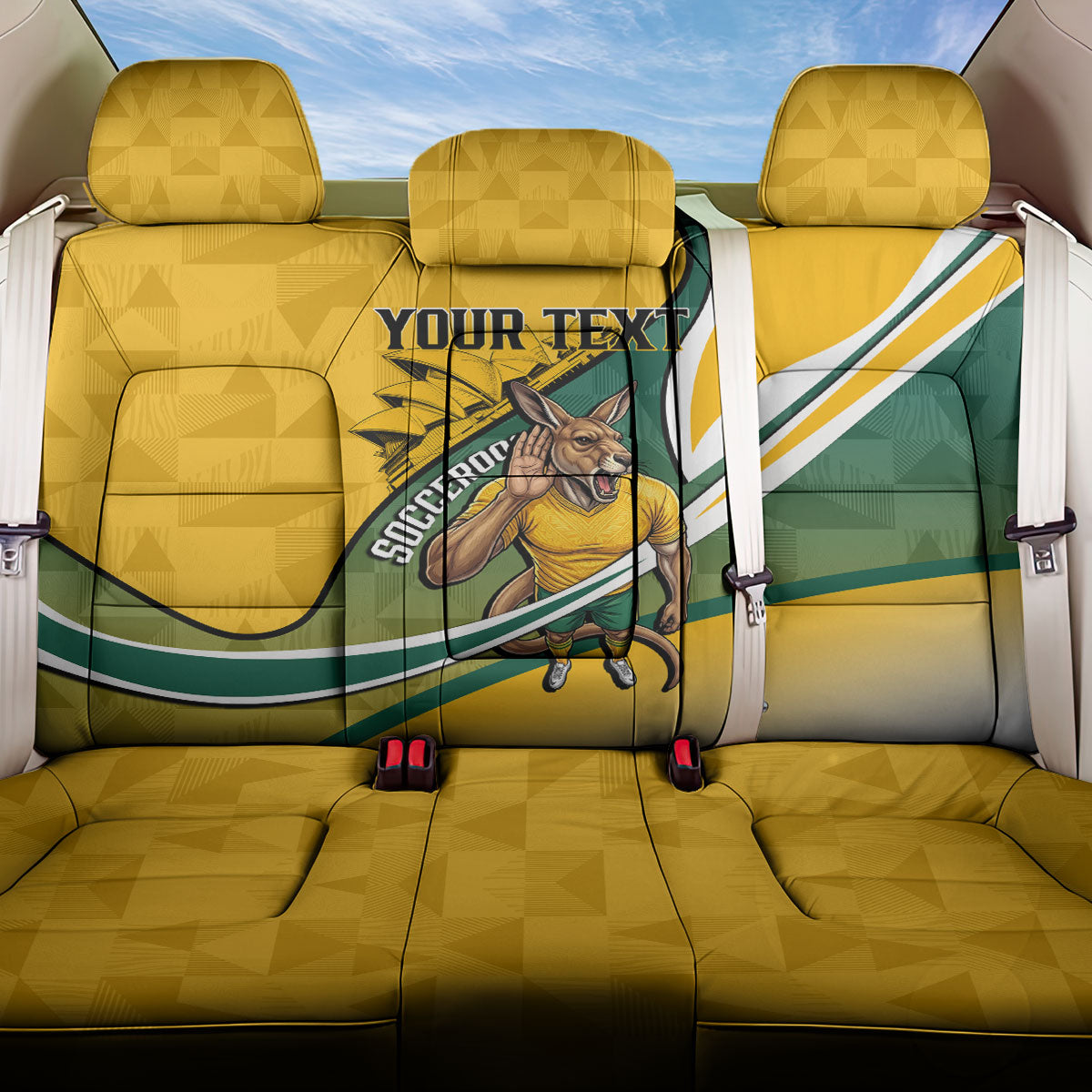 Personalized Australia Soccer Kangaroo Mascot Back Car Seat Cover Sydney Opera House - Hear the Champions Roar Football