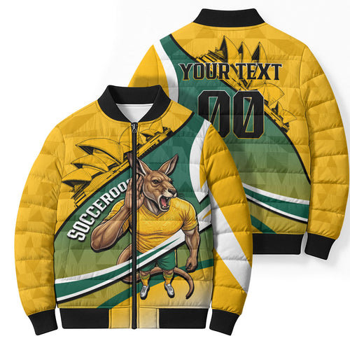 Personalized Australia Soccer Kangaroo Mascot Bomber Puffer Jacket Sydney Opera House - Hear the Champions Roar Football