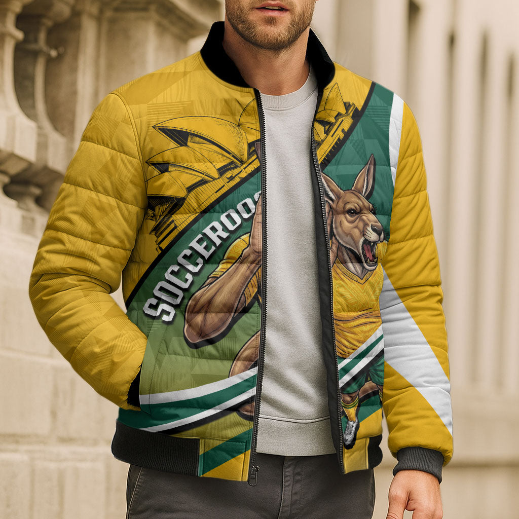Personalized Australia Soccer Kangaroo Mascot Bomber Puffer Jacket Sydney Opera House - Hear the Champions Roar Football