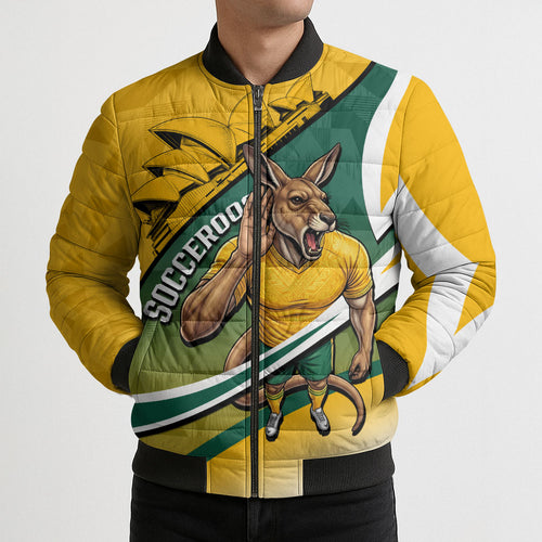 Personalized Australia Soccer Kangaroo Mascot Bomber Puffer Jacket Sydney Opera House - Hear the Champions Roar Football
