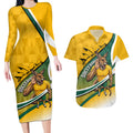 Personalized Australia Soccer Kangaroo Mascot Couples Matching Long Sleeve Bodycon Dress and Hawaiian Shirt Sydney Opera House - Hear the Champions Roar Football
