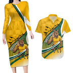 Personalized Australia Soccer Kangaroo Mascot Couples Matching Long Sleeve Bodycon Dress and Hawaiian Shirt Sydney Opera House - Hear the Champions Roar Football