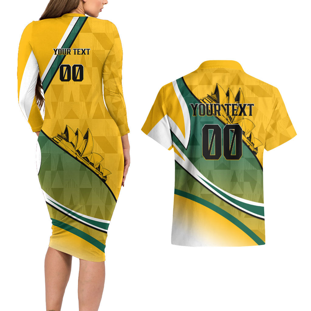 Personalized Australia Soccer Kangaroo Mascot Couples Matching Long Sleeve Bodycon Dress and Hawaiian Shirt Sydney Opera House - Hear the Champions Roar Football