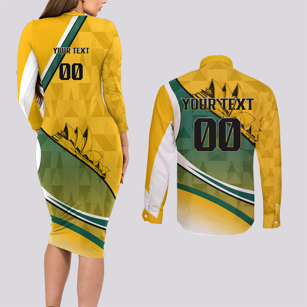 Personalized Australia Soccer Kangaroo Mascot Couples Matching Long Sleeve Bodycon Dress and Long Sleeve Button Shirt Sydney Opera House - Hear the Champions Roar Football