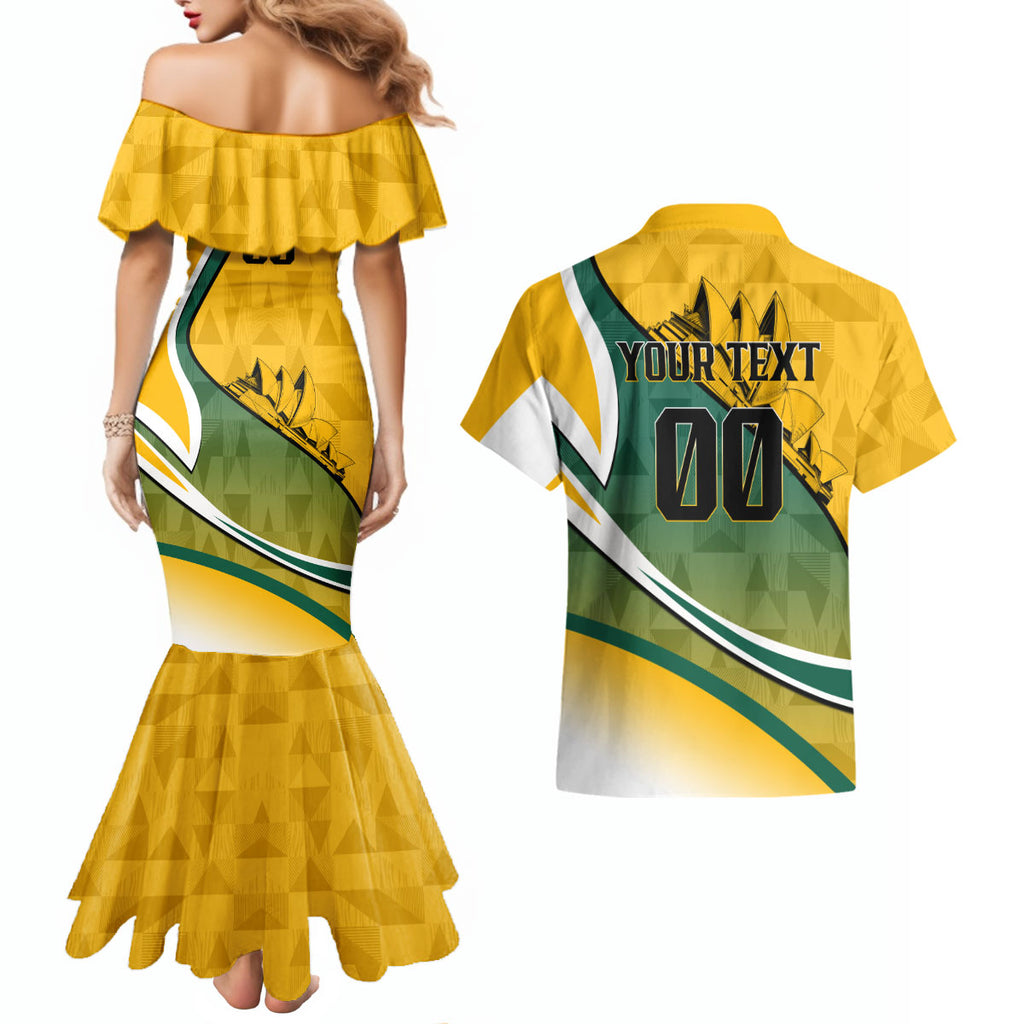 Personalized Australia Soccer Kangaroo Mascot Couples Matching Mermaid Dress and Hawaiian Shirt Sydney Opera House - Hear the Champions Roar Football