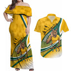 Personalized Australia Soccer Kangaroo Mascot Couples Matching Off Shoulder Maxi Dress and Hawaiian Shirt Sydney Opera House - Hear the Champions Roar Football