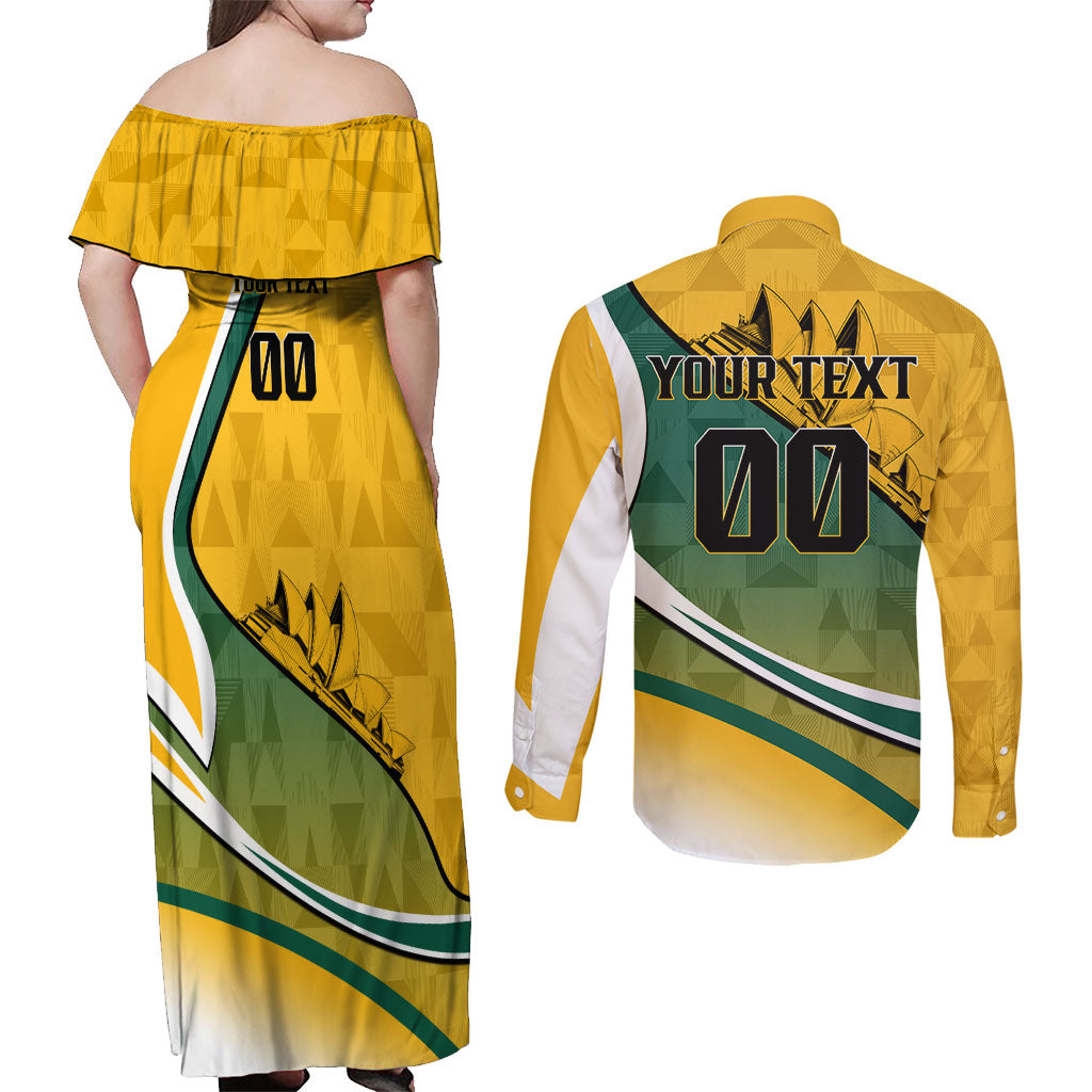 Personalized Australia Soccer Kangaroo Mascot Couples Matching Off Shoulder Maxi Dress and Long Sleeve Button Shirt Sydney Opera House - Hear the Champions Roar Football