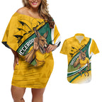 Personalized Australia Soccer Kangaroo Mascot Couples Matching Off Shoulder Short Dress and Hawaiian Shirt Sydney Opera House - Hear the Champions Roar Football