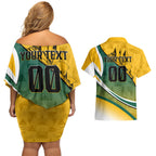 Personalized Australia Soccer Kangaroo Mascot Couples Matching Off Shoulder Short Dress and Hawaiian Shirt Sydney Opera House - Hear the Champions Roar Football