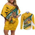 Personalized Australia Soccer Kangaroo Mascot Couples Matching Off Shoulder Short Dress and Long Sleeve Button Shirt Sydney Opera House - Hear the Champions Roar Football