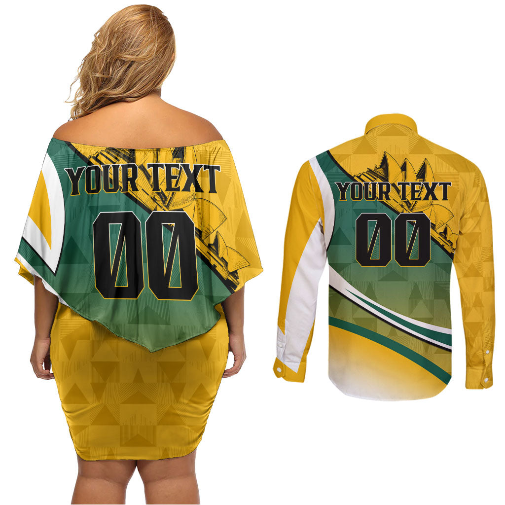 Personalized Australia Soccer Kangaroo Mascot Couples Matching Off Shoulder Short Dress and Long Sleeve Button Shirt Sydney Opera House - Hear the Champions Roar Football