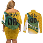 Personalized Australia Soccer Kangaroo Mascot Couples Matching Off Shoulder Short Dress and Long Sleeve Button Shirt Sydney Opera House - Hear the Champions Roar Football