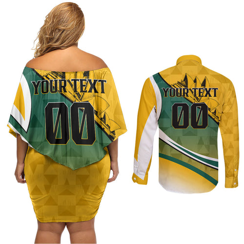 Personalized Australia Soccer Kangaroo Mascot Couples Matching Off Shoulder Short Dress and Long Sleeve Button Shirt Sydney Opera House - Hear the Champions Roar Football