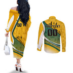 Personalized Australia Soccer Kangaroo Mascot Couples Matching Off The Shoulder Long Sleeve Dress and Long Sleeve Button Shirt Sydney Opera House - Hear the Champions Roar Football