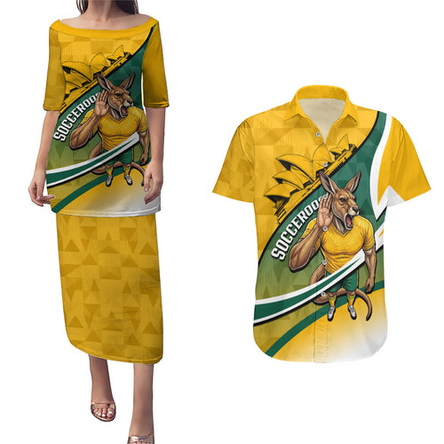Personalized Australia Soccer Kangaroo Mascot Couples Matching Puletasi and Hawaiian Shirt Sydney Opera House - Hear the Champions Roar Football