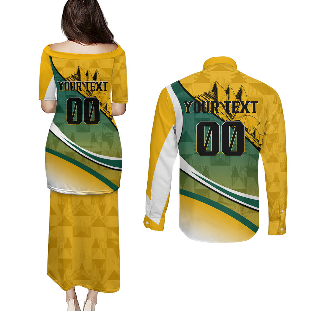 Personalized Australia Soccer Kangaroo Mascot Couples Matching Puletasi and Long Sleeve Button Shirt Sydney Opera House - Hear the Champions Roar Football