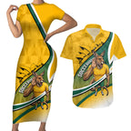 Personalized Australia Soccer Kangaroo Mascot Couples Matching Short Sleeve Bodycon Dress and Hawaiian Shirt Sydney Opera House - Hear the Champions Roar Football
