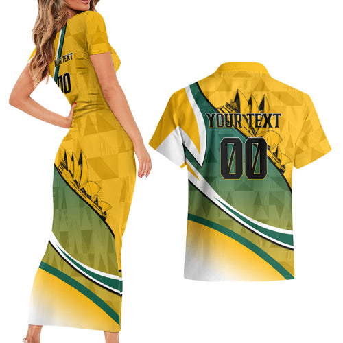Personalized Australia Soccer Kangaroo Mascot Couples Matching Short Sleeve Bodycon Dress and Hawaiian Shirt Sydney Opera House - Hear the Champions Roar Football
