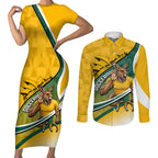 Personalized Australia Soccer Kangaroo Mascot Couples Matching Short Sleeve Bodycon Dress and Long Sleeve Button Shirt Sydney Opera House - Hear the Champions Roar Football