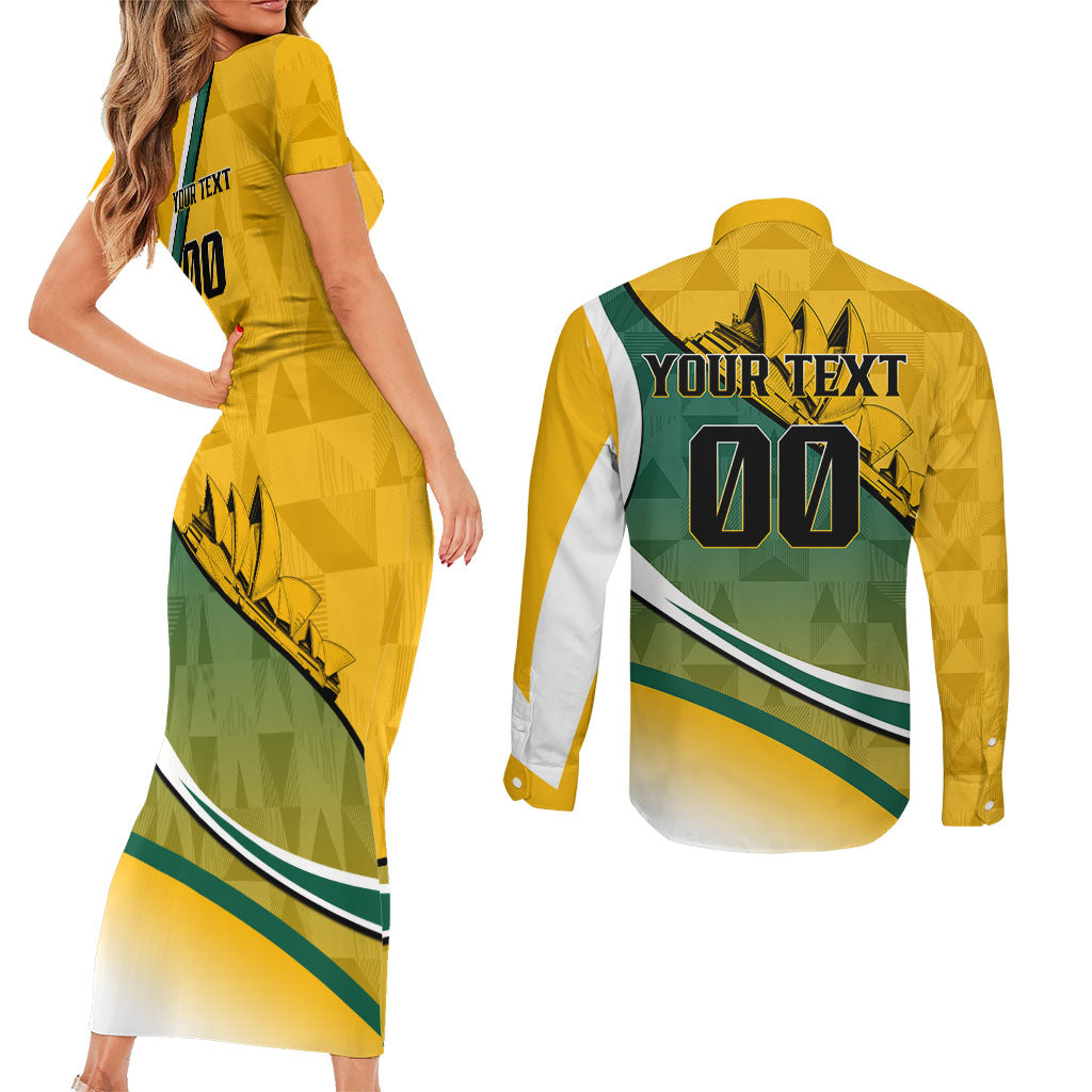 Personalized Australia Soccer Kangaroo Mascot Couples Matching Short Sleeve Bodycon Dress and Long Sleeve Button Shirt Sydney Opera House - Hear the Champions Roar Football