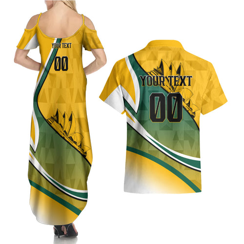 Personalized Australia Soccer Kangaroo Mascot Couples Matching Summer Maxi Dress and Hawaiian Shirt Sydney Opera House - Hear the Champions Roar Football