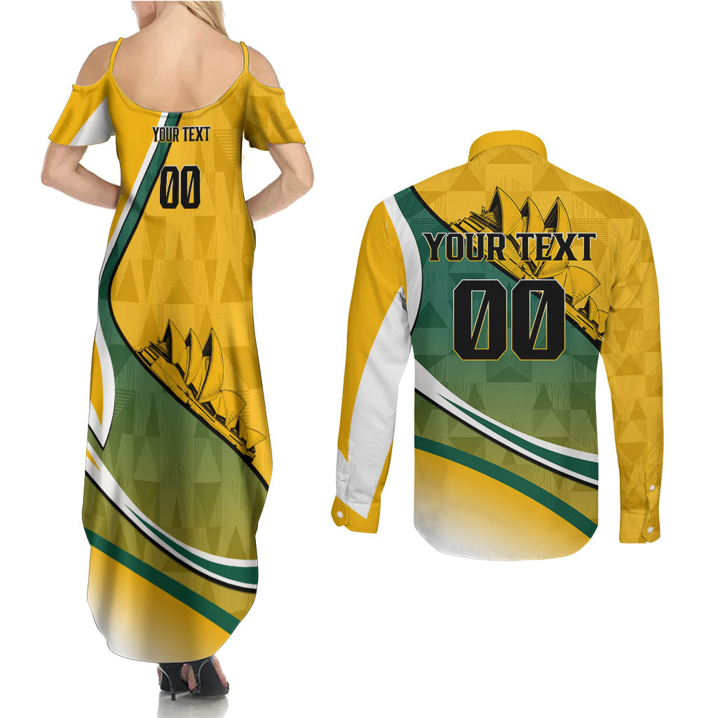Personalized Australia Soccer Kangaroo Mascot Couples Matching Summer Maxi Dress and Long Sleeve Button Shirt Sydney Opera House - Hear the Champions Roar Football