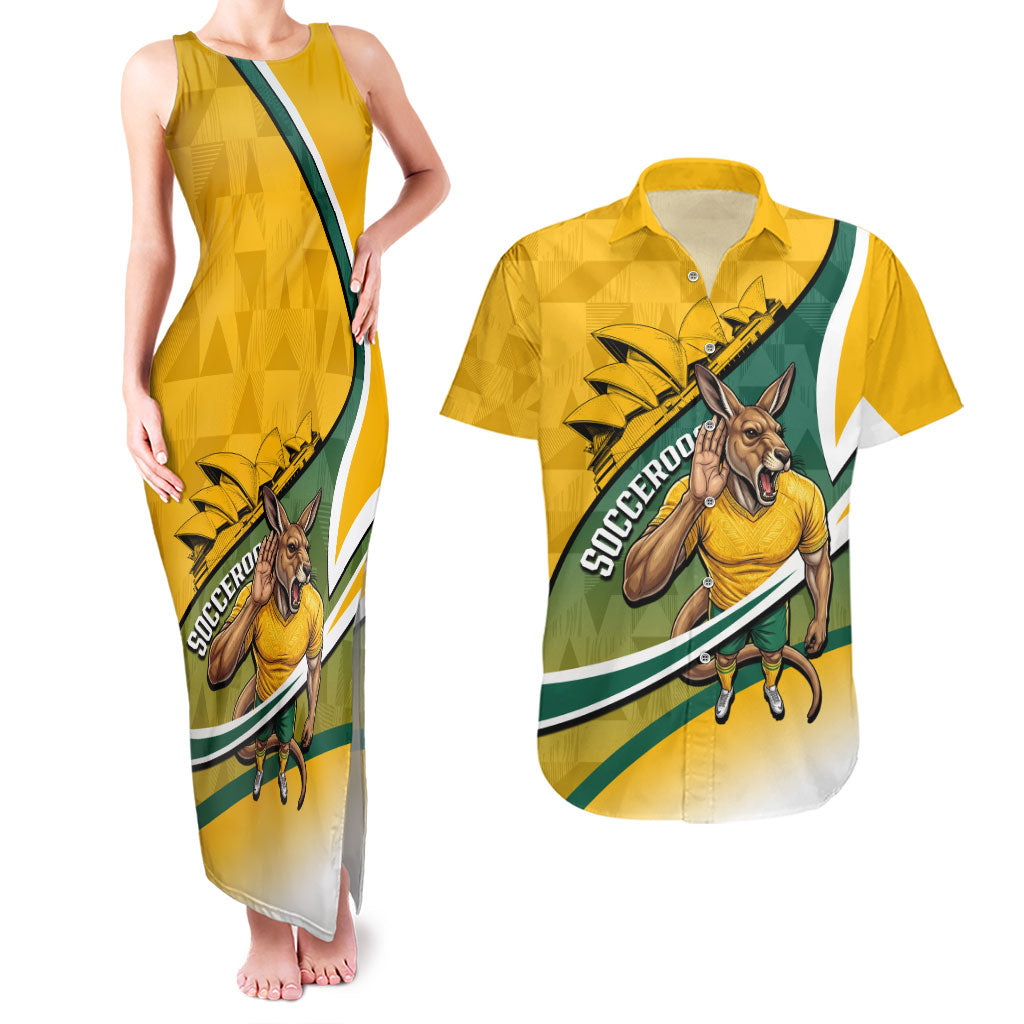Personalized Australia Soccer Kangaroo Mascot Couples Matching Tank Maxi Dress and Hawaiian Shirt Sydney Opera House - Hear the Champions Roar Football