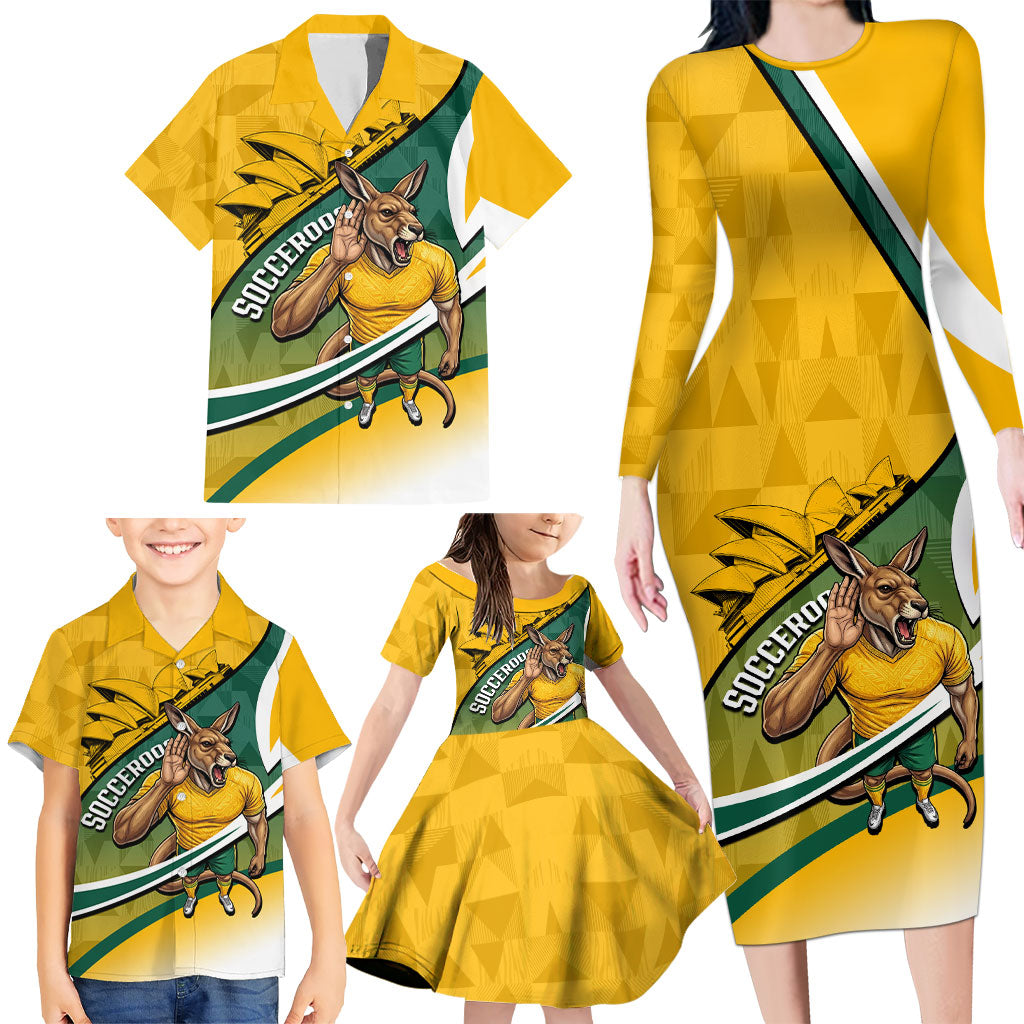 Personalized Australia Soccer Kangaroo Mascot Family Matching Long Sleeve Bodycon Dress and Hawaiian Shirt Sydney Opera House - Hear the Champions Roar Football