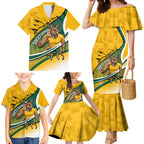 Personalized Australia Soccer Kangaroo Mascot Family Matching Mermaid Dress and Hawaiian Shirt Sydney Opera House - Hear the Champions Roar Football