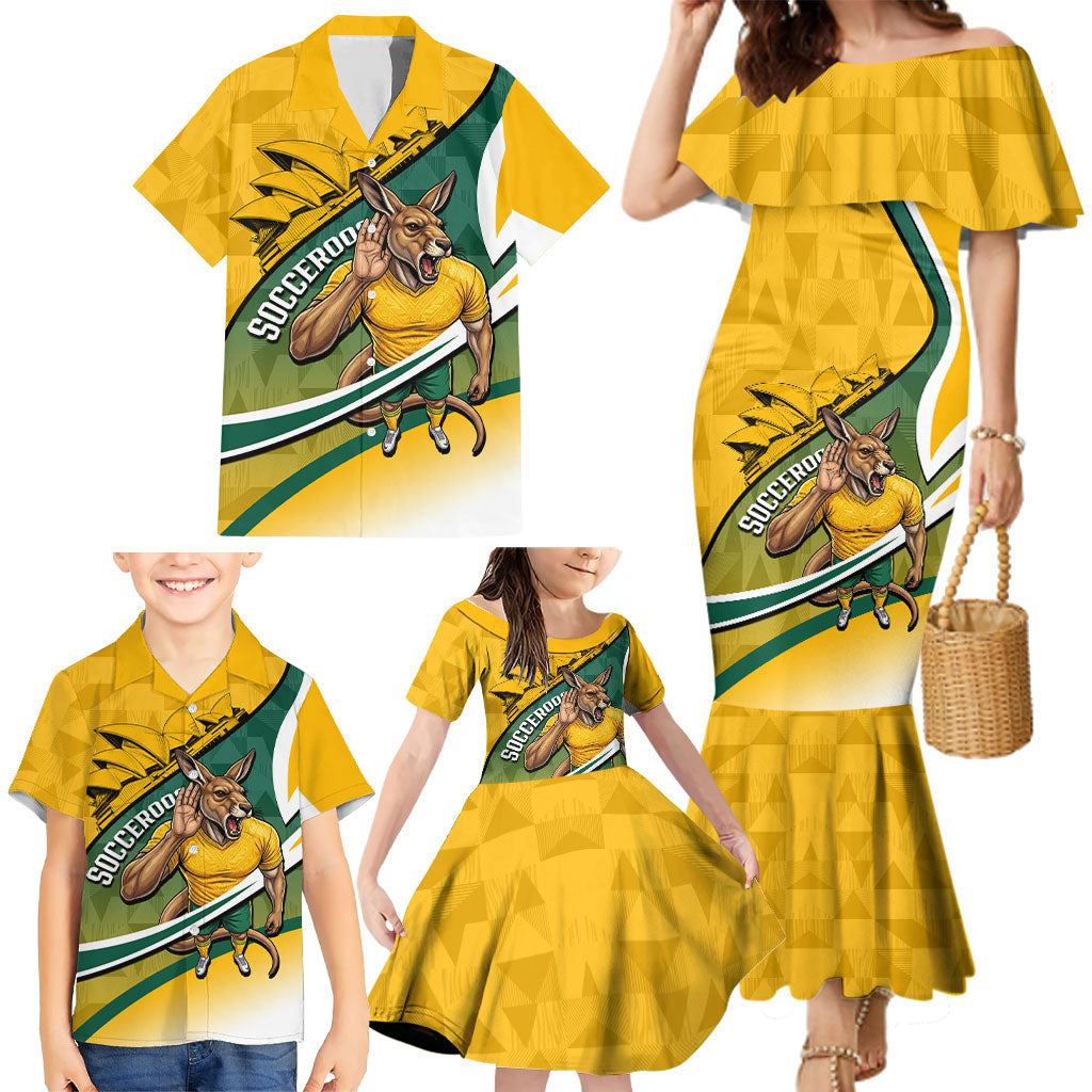 Personalized Australia Soccer Kangaroo Mascot Family Matching Mermaid Dress and Hawaiian Shirt Sydney Opera House - Hear the Champions Roar Football