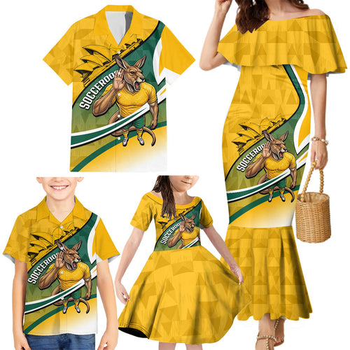 Personalized Australia Soccer Kangaroo Mascot Family Matching Mermaid Dress and Hawaiian Shirt Sydney Opera House - Hear the Champions Roar Football