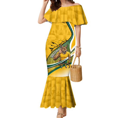 Personalized Australia Soccer Kangaroo Mascot Family Matching Mermaid Dress and Hawaiian Shirt Sydney Opera House - Hear the Champions Roar Football