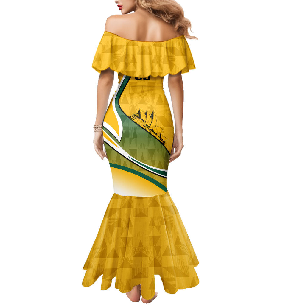 Personalized Australia Soccer Kangaroo Mascot Family Matching Mermaid Dress and Hawaiian Shirt Sydney Opera House - Hear the Champions Roar Football