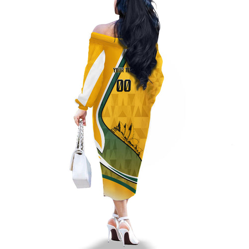 Personalized Australia Soccer Kangaroo Mascot Family Matching Off The Shoulder Long Sleeve Dress and Hawaiian Shirt Sydney Opera House - Hear the Champions Roar Football