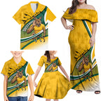 Personalized Australia Soccer Kangaroo Mascot Family Matching Off Shoulder Maxi Dress and Hawaiian Shirt Sydney Opera House - Hear the Champions Roar Football