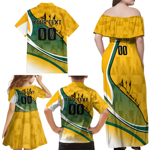 Personalized Australia Soccer Kangaroo Mascot Family Matching Off Shoulder Maxi Dress and Hawaiian Shirt Sydney Opera House - Hear the Champions Roar Football