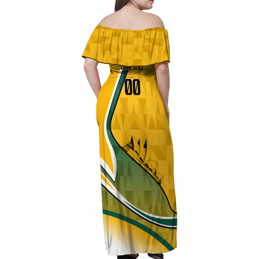 Personalized Australia Soccer Kangaroo Mascot Family Matching Off Shoulder Maxi Dress and Hawaiian Shirt Sydney Opera House - Hear the Champions Roar Football