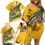 Personalized Australia Soccer Kangaroo Mascot Family Matching Off Shoulder Short Dress and Hawaiian Shirt Sydney Opera House - Hear the Champions Roar Football