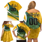 Personalized Australia Soccer Kangaroo Mascot Family Matching Off Shoulder Short Dress and Hawaiian Shirt Sydney Opera House - Hear the Champions Roar Football