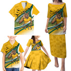 Personalized Australia Soccer Kangaroo Mascot Family Matching Puletasi and Hawaiian Shirt Sydney Opera House - Hear the Champions Roar Football