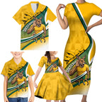 Personalized Australia Soccer Kangaroo Mascot Family Matching Short Sleeve Bodycon Dress and Hawaiian Shirt Sydney Opera House - Hear the Champions Roar Football